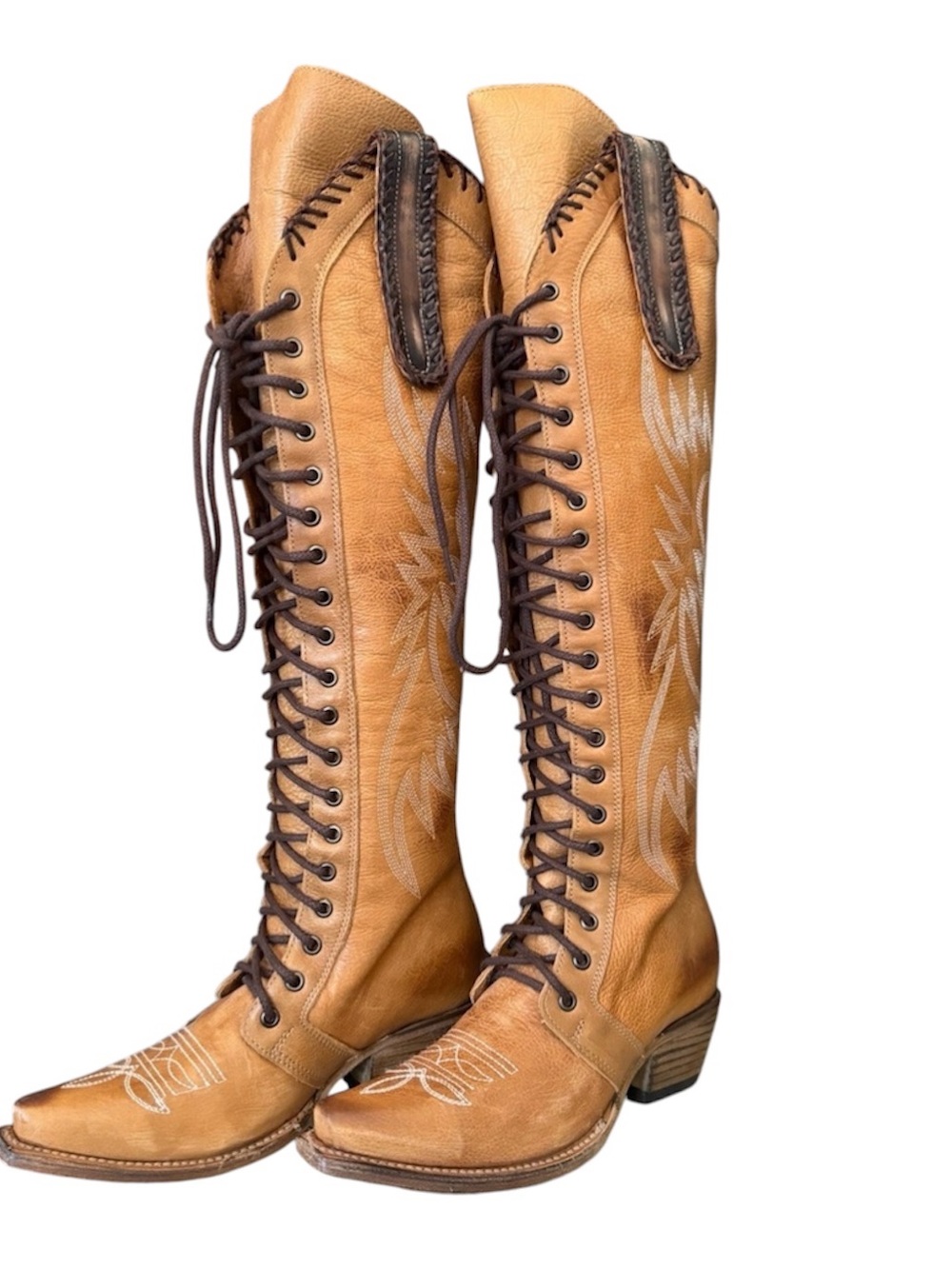 Freebird Wilder - Tall Tan Leather Lace-Up Western Boots, Never Worn, Size 7. - Picture 3 of 7